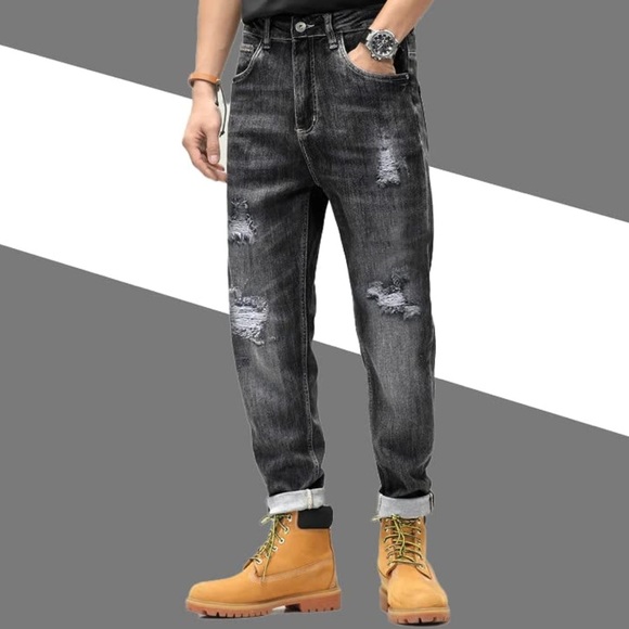 AMABCDET Men’s Ripped Jeans Relaxed Fit Distressed Destroyed straight Leg; Sz 40 - Picture 1 of 13